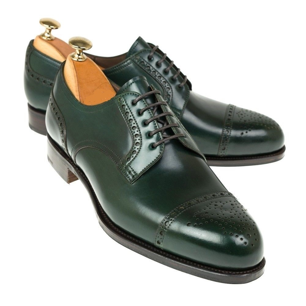 New Mens Oxford Green Full Brogue Toe Handmade Genuine Leather Lace Up Shoes Dressformal 8658