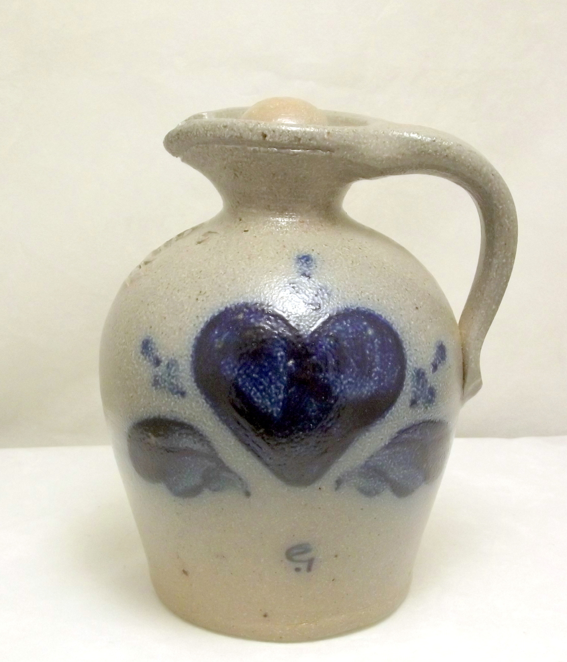 Rowe Pottery Works salt glaze jug heart motif 1988 Ric Lamore Rowe