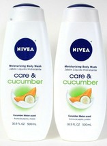 2 Count Nivea 16.9 Oz Care & Cucumber Melon Scent Lasting Moisturizing Body Wash