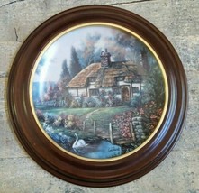 Thomas Kinkade Collector Plate Garden Paths Of Oxfordshire Wooden Frame 1st Iss. - $58.85