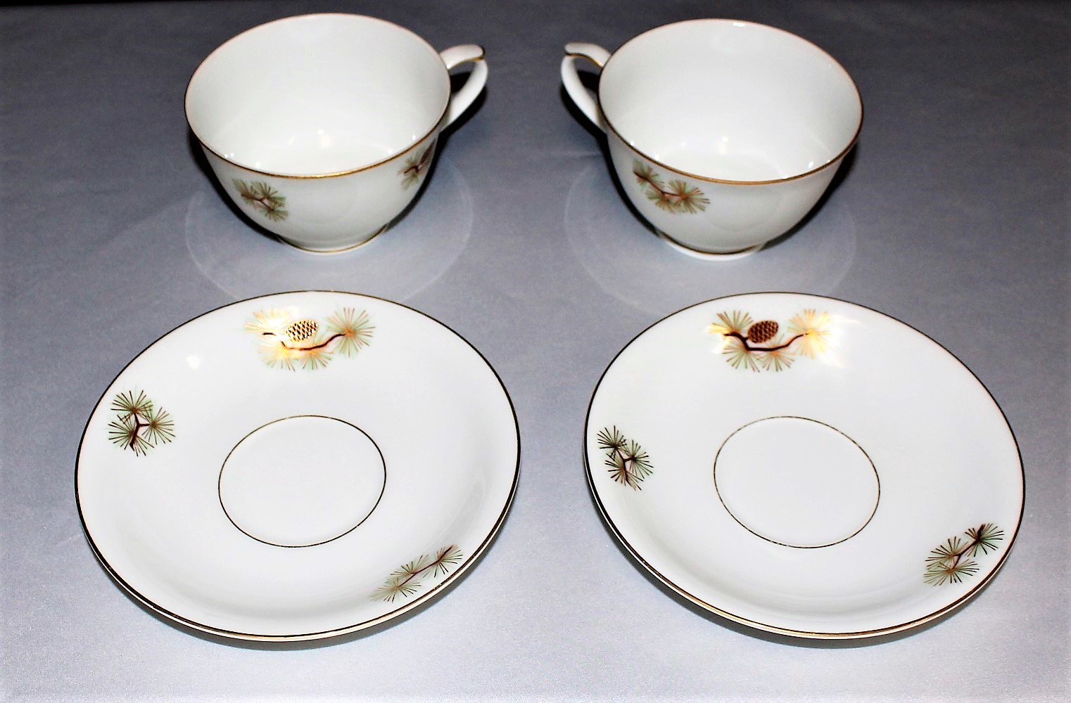 Set of 2 Fukagawa Arita "Pine Cone" 2 Cups & 2 Saucers Plates 