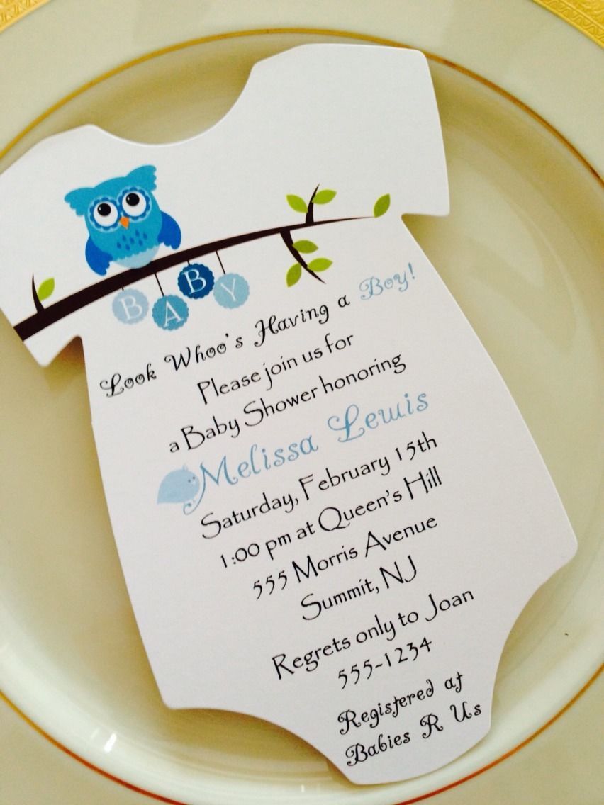 Baby Shower Invitation Onesie Owl Theme For Boy Printed on Matte