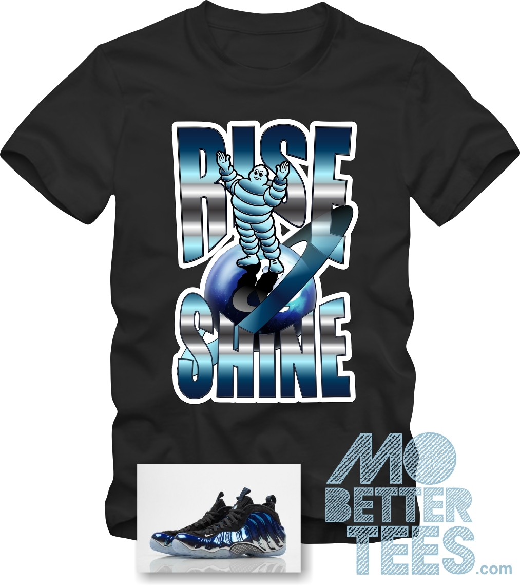 Image of Custom Printed Nike Air Foamposite One PRM “Blue Mirror” T-Shirt Match Shoes