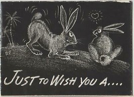 1945 WWII GI Created Easter Card Hand Drawn Unique Humorous Rabbits Sign... - $24.74