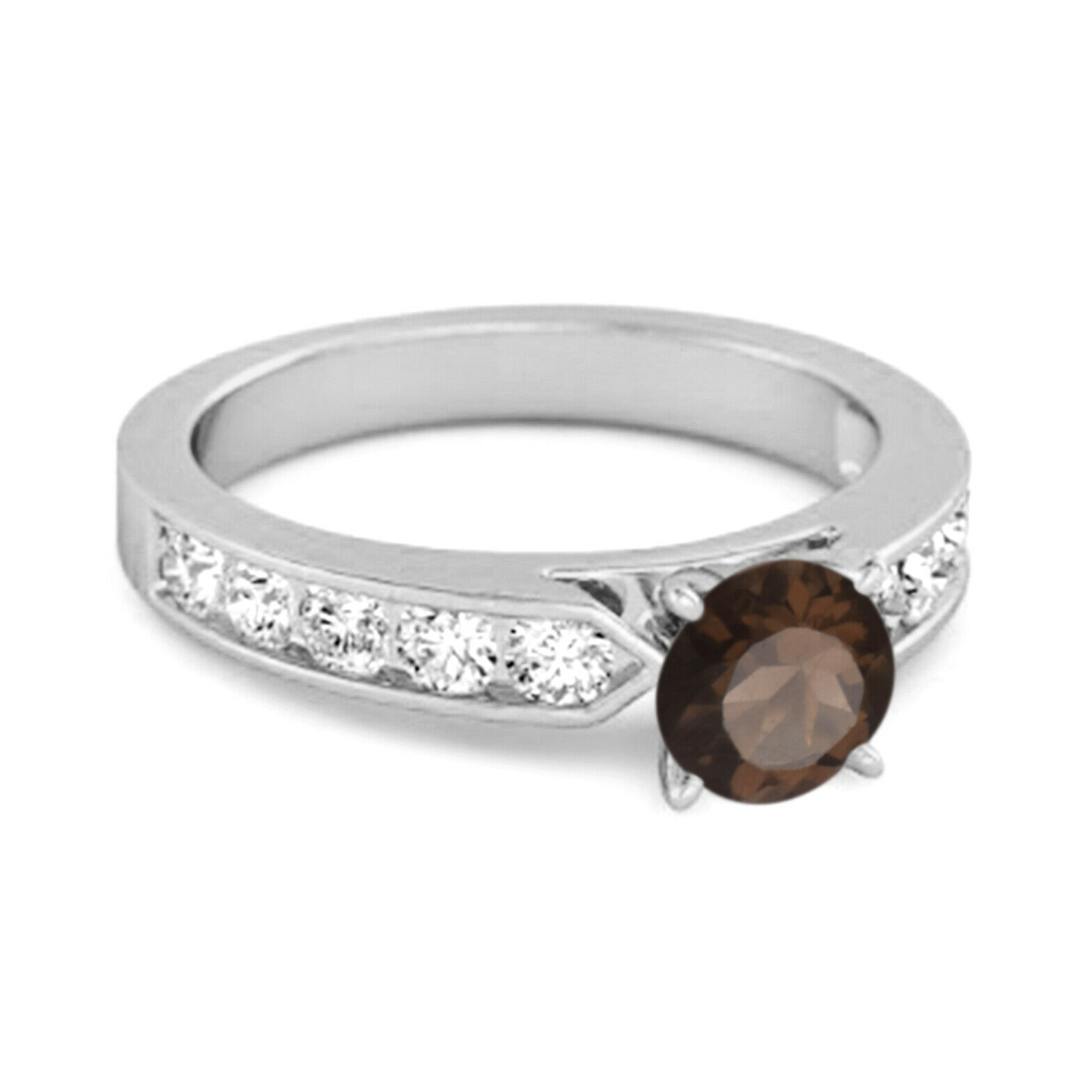 0.25 Ct Smoky Quartz 9k White Gold Marguerite Tale of Beauty Ring
