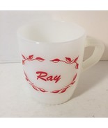 Fire-King Ware Coffee Mug Anchor Hocking Personalized Name RAY Red Ribbe... - $24.75