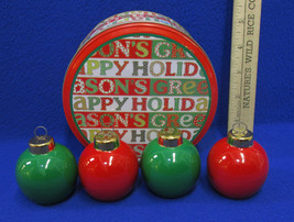 Department 56 Porcelain Christmas Ball Ornaments 2 Red 2 Green Tin Lot of 5 - $10.34