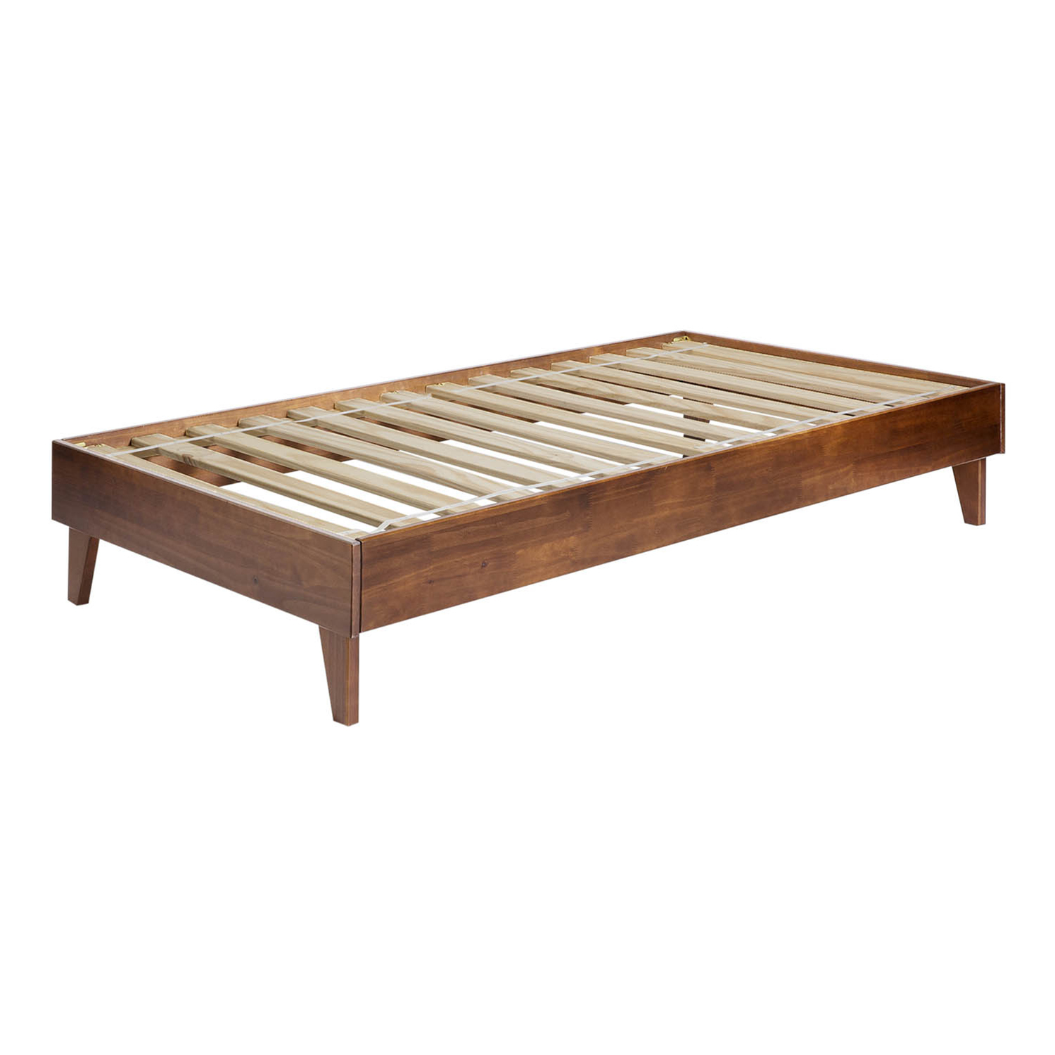 WE Furniture Bedroom Solid Pine Wood Twin Platform Bed Frame Walnut