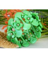 Vintage Plastic Thermoset Flowers Clamper Bracelet Mint Green Chunky - $54.95