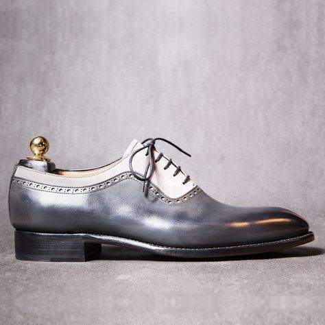 New Men's Handmade Shoes, Classic Oxfords Gray White Leather Lace Up Dress Shoes