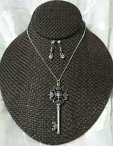 Necklace with Large Key Pendant and Matching Earrings Pink Gift Ideal - $15.00