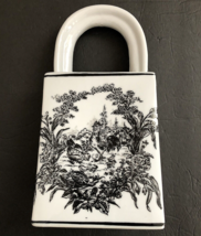 Baum Bros Formalities Vase Purse Handbag Shape Black White Ceramic Chickens - $16.68