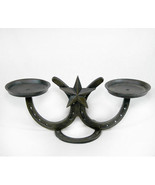 Country Western Iron Horseshoe and Star Double Candle Holder - $18.99