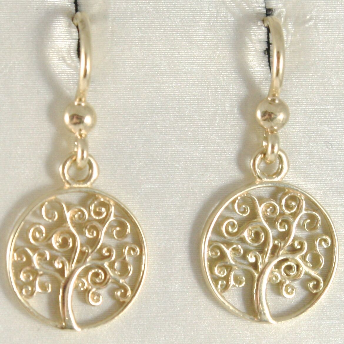 Primary image for 18K YELLOW GOLD PENDANT EARRINGS WITH BEAUTIFUL TREE OF LIFE, MADE IN ITALY