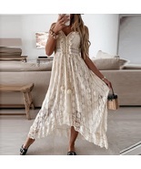 New beige lace sleeveless V neck high low bohemian long boho women summe... - $49.00