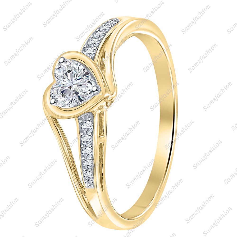 Lovely Heart Shaped CZ Diamond 14k Yellow Gold Over Wedding Promise Ring Women's