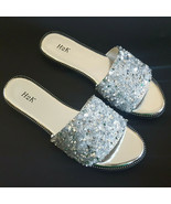 H2K Dream SILVER Glitter Bling Sparkle Fancy Slides Sandals Low Flats Ne... - $24.99