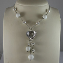 .925 SILVER RHODIUM NECKLACE WITH WHITE AGATE AND WHITE PEARLS WITH ZIRCONS image 1