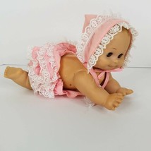 Crawling Baby Doll UNEEDA  Co 11" Original Pink Jumper Bonnet Non Working AS IS - $29.69