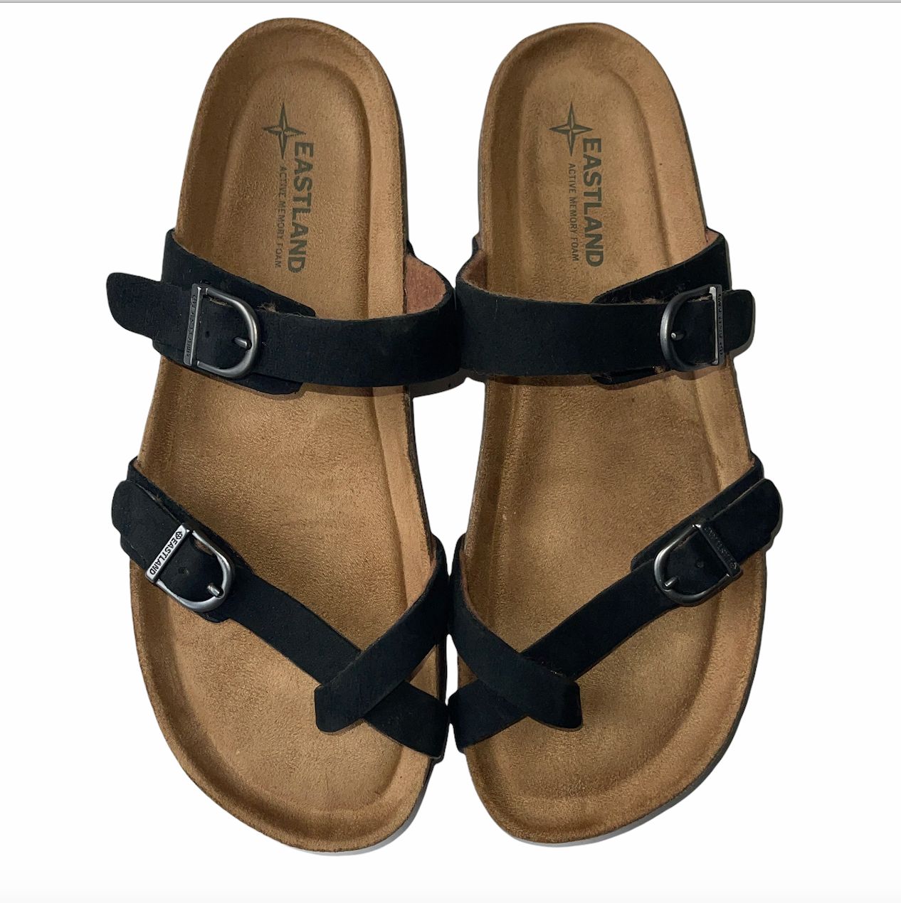 Eastland Womens Tiogo Black Leather Strap Sandals Shoes Size 9 Excellent - $31.99