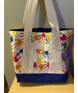 Large lined Cotton Bright Color Hands Shoulder Bag Tote with 2 outside p... - $59.99