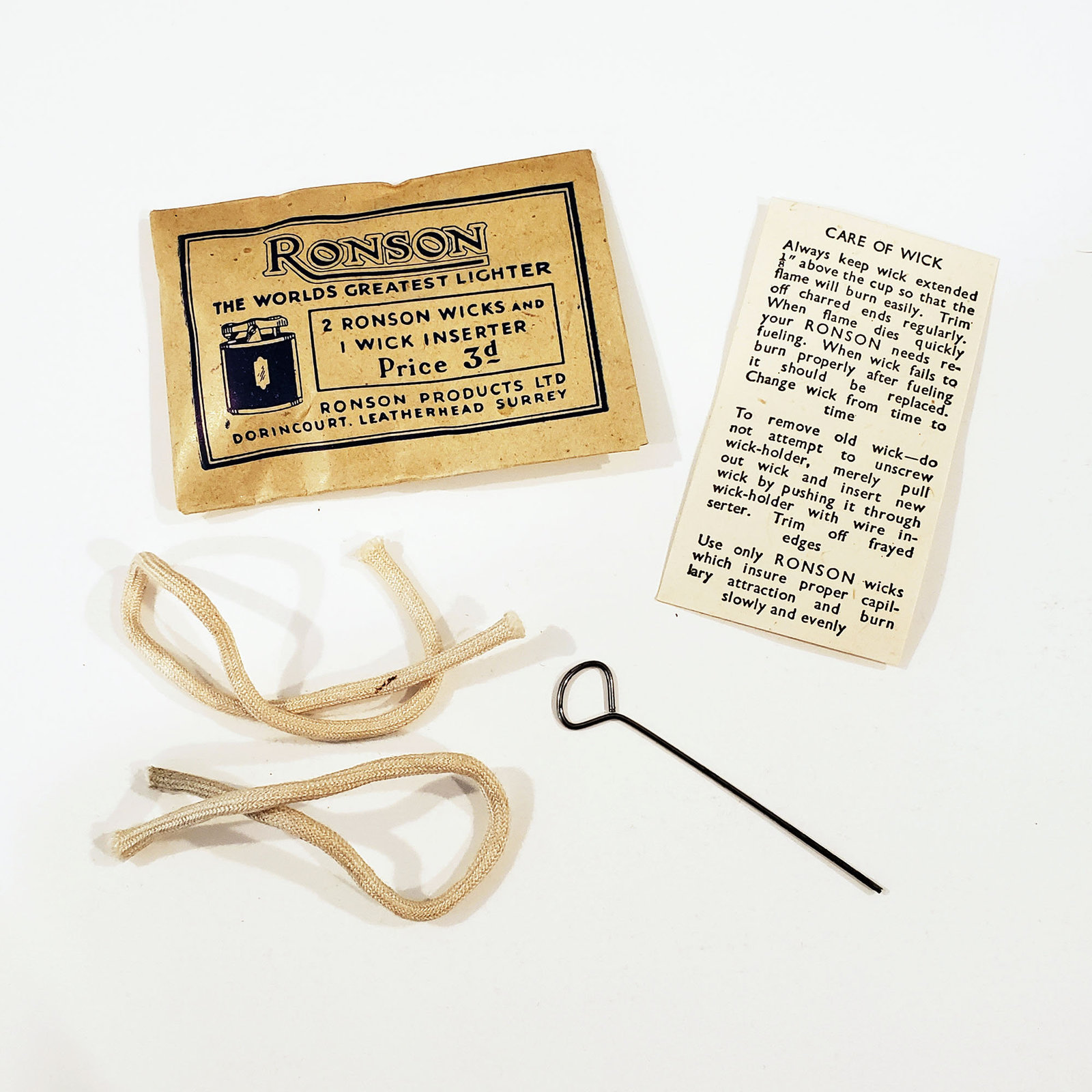 Vintage Ronson Wicks, Pack Of Two Lighter Wicks, New Old Stock Lighters