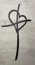 Crossed Heart Cross Metal Wall Art Décor 15&quot; tall x 8&quot; wide Satin Black - $25.63