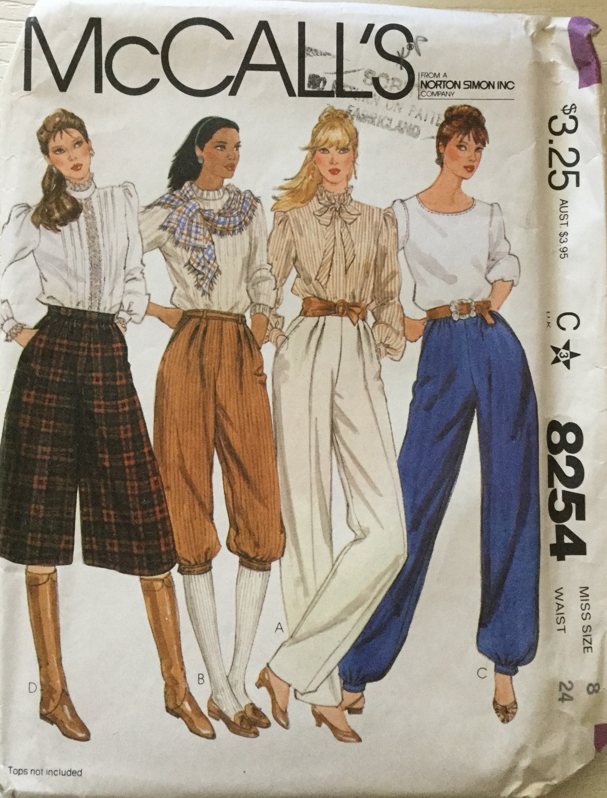 McCall's 8254 Misses' Pants, Knickers and Culottes Size 8 Waist 24 ...