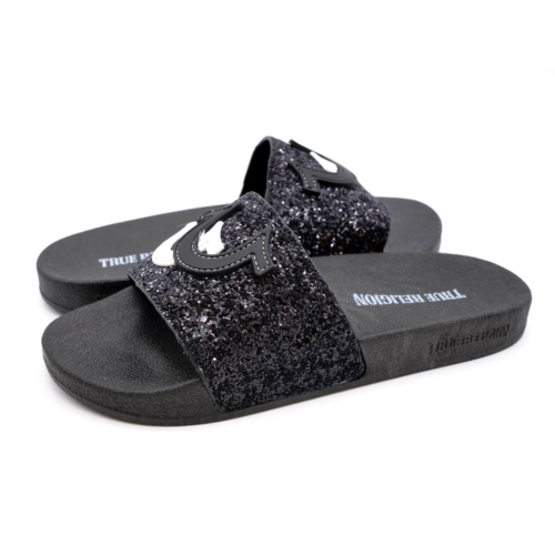 True Religion Sandals Womens 6 Keilani Black Sparkle Big Logo Slides ...