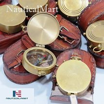 NauticalMart Brass Pocket Compass W/Beautiful Leather Case Set of 10 Units