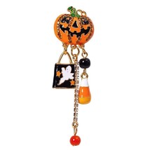 Halloween Ghost Funny Pumpkin Brooch Crystal Tassel Lapel Pins Party Accessories - $13.57