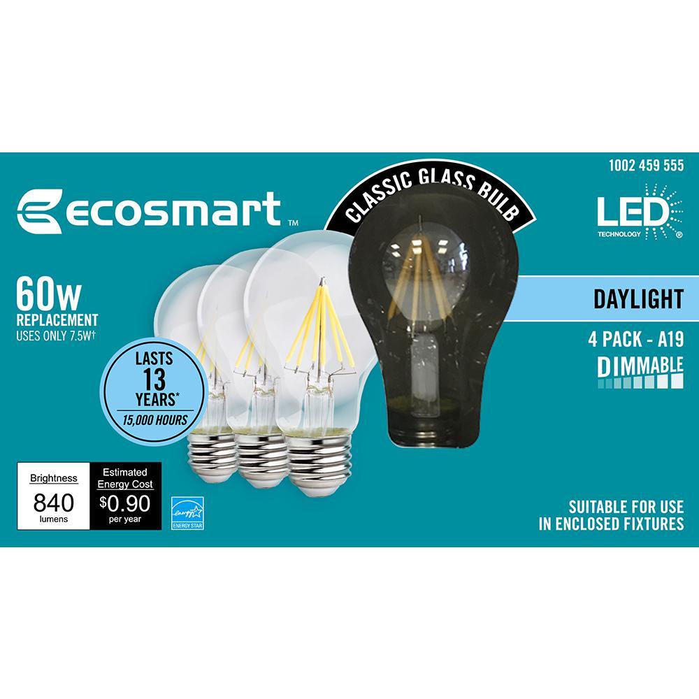 EcoSmart 60Watt LED Daylight Dimmable Clear Filament Vintage Style