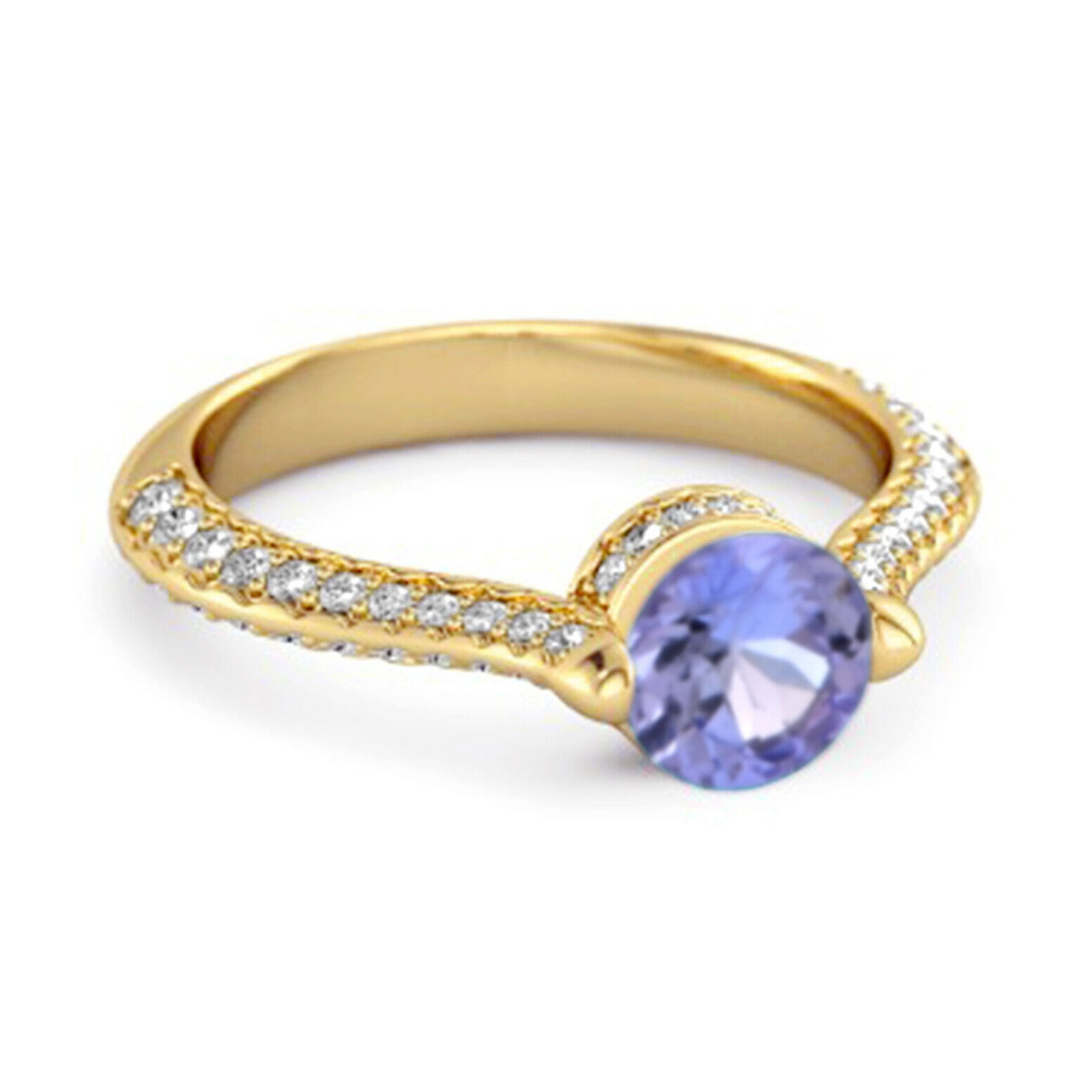9k Yellow Gold  0.25 Ctw Tanzanite Gemstone Solitaire Accents Ring