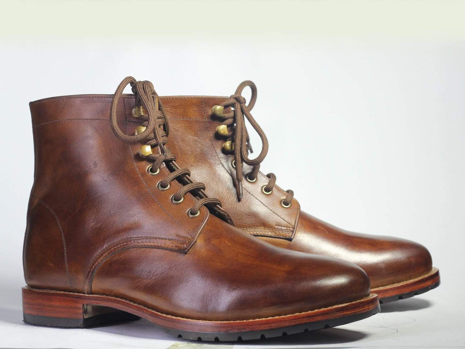 Bespoke Brown Lace Up Ankle High Boots For Men's Boots