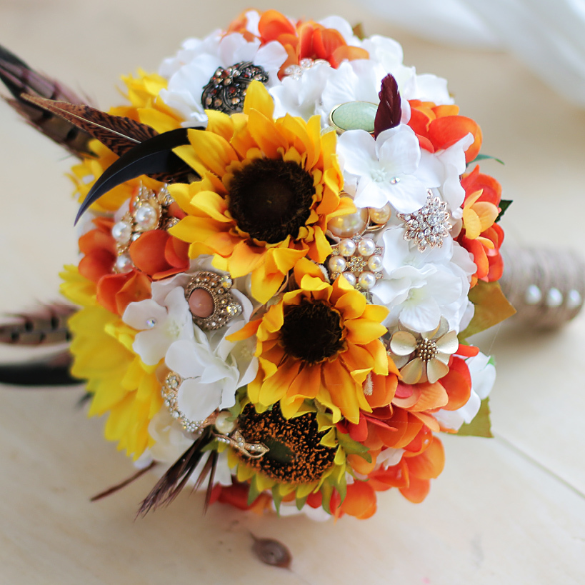 Diy Sunflower Golden Feather Brooch Bouquet And 50 Similar Items