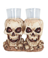 Skeleton Skull 44098 Double Shot Glass Resin Halloween 6&quot; W - $33.66