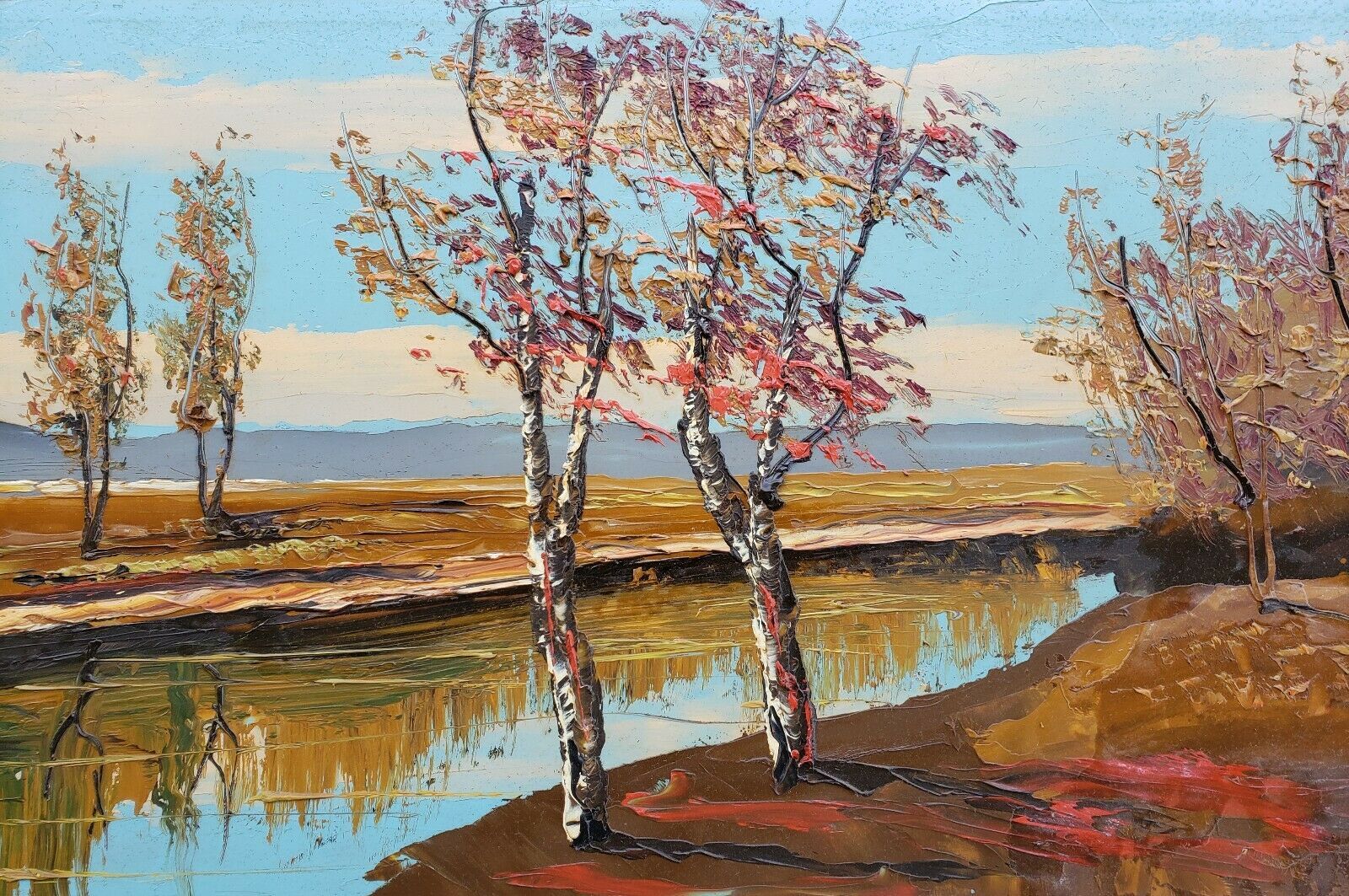 WOW! 1967 Rare Signed Morris Katz Large Landscape Art Painting on