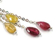 18K WHITE GOLD PENDANT EARRINGS, YELLOW AND PURPLE DROP TOURMALINE, TWO WIRES image 3