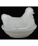 Vintage Hazel Atlas Hen on Nest White Milk Glass HON Trinket Box 3.5&quot; Nice - $15.04
