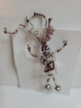 Brooch Pin Handmade Bead Person Jewelry Pink Gray White 3&quot; tall Adjustable  - $9.59