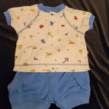 Carters John Lennon Elephant Rhinoceros Bird Giraffe Shirt Shorts Baby Blue 3-6 - $24.74