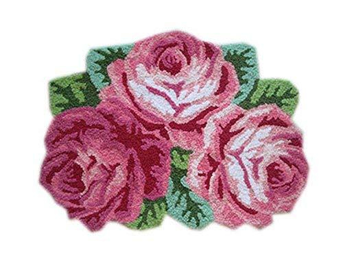 Pretty Bath Rug Three Pink Roses Rug for Hallway, Living Room 31.5 23.5 Inches
