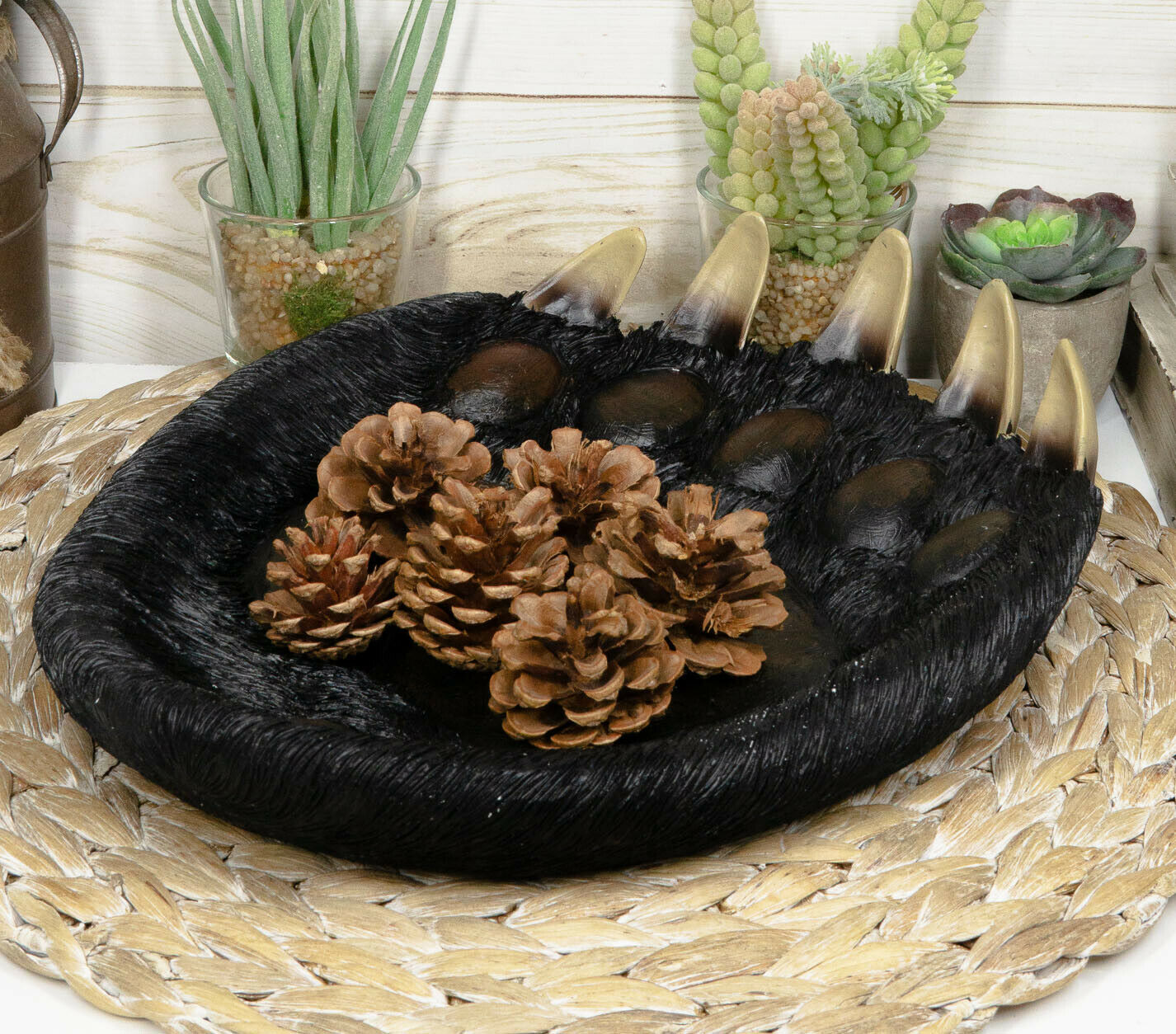 Rustic Large Black Bear Paw With Claws Fruit Platter Candy Treat Bowl Plate 12W