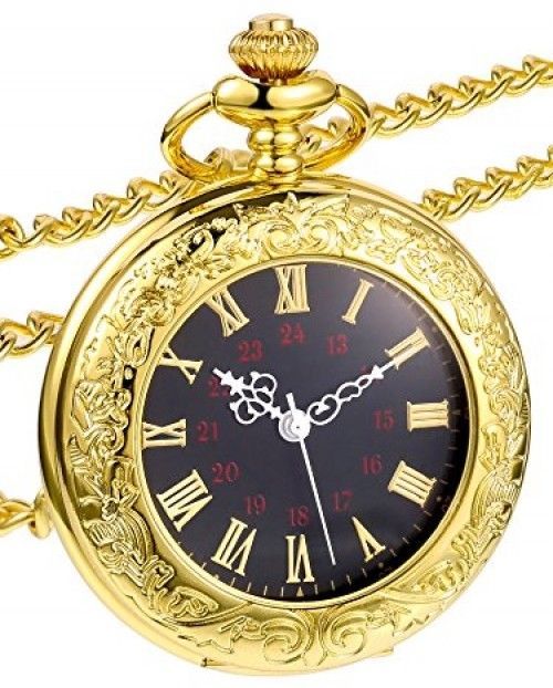 Hicarer Retro Steampunk Gold Pocket Watch Antique Quartz Watch With Chain For