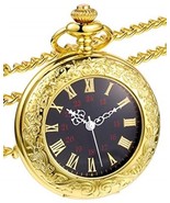 Hicarer Retro Steampunk Gold Pocket Watch Antique Quartz Watch With Chai... - £22.40 GBP