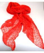 Coral Orange Scarf Wrap Alternating Loose Weave and Sheer w Sequins 15&quot; ... - $13.36