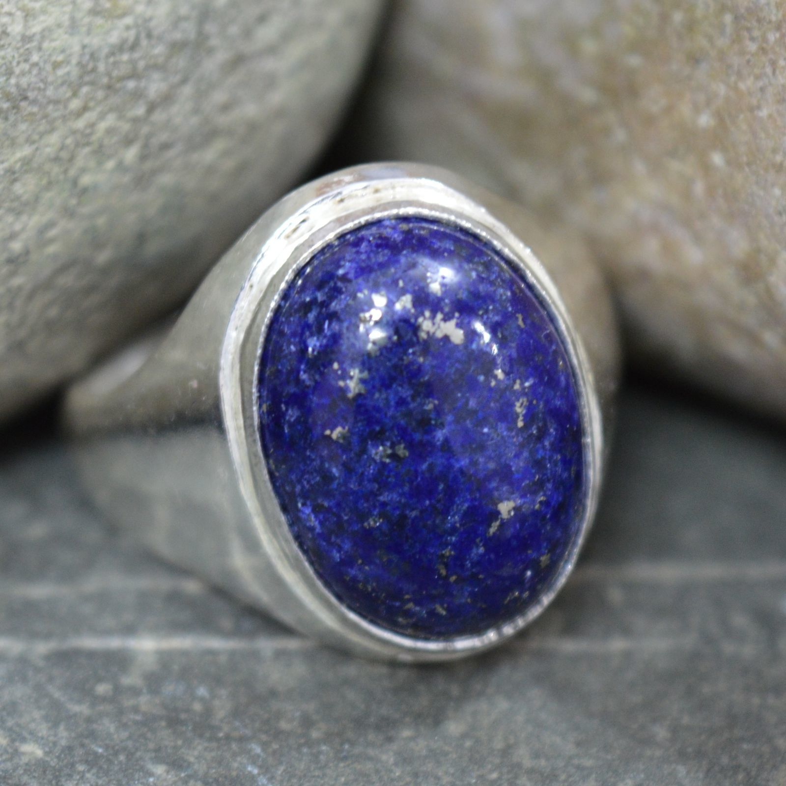 Natural Lapis Lazuli Ring Silver Bold For Men 6 Carat Gemstone Jewelry ...