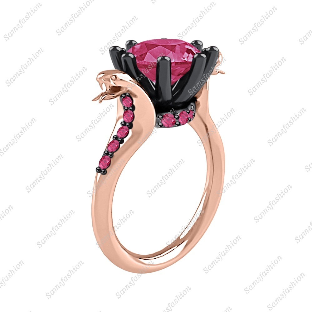 Solitaire Round Ruby 14k Two Tone Gp 925 Silver Cobra Snake Ring For Women's