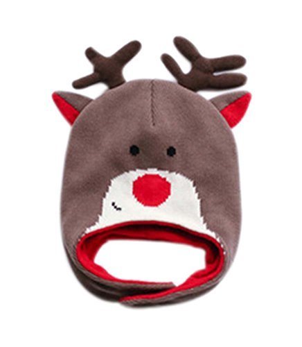 Warm Hat Knitted Hat Plus Velvet Ear Protection Hat BROWN Antlers Pattern