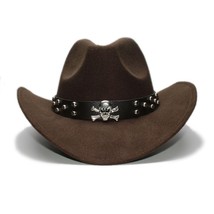 Brown Western Skull Cowboy, Cowgirl Hat, Skull Strap, Men Women Retro Wi... - $17.75